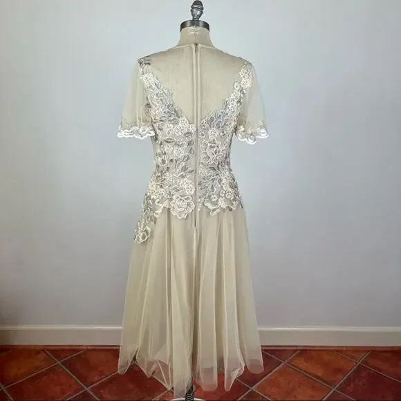 Teri Jon by Rickie Freeman Cream Tulle Sequin Jeweled Dress - Picture 7 of 10